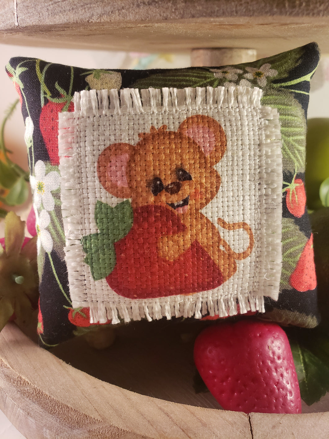 Strawberry Bear Mini Patch Pillow