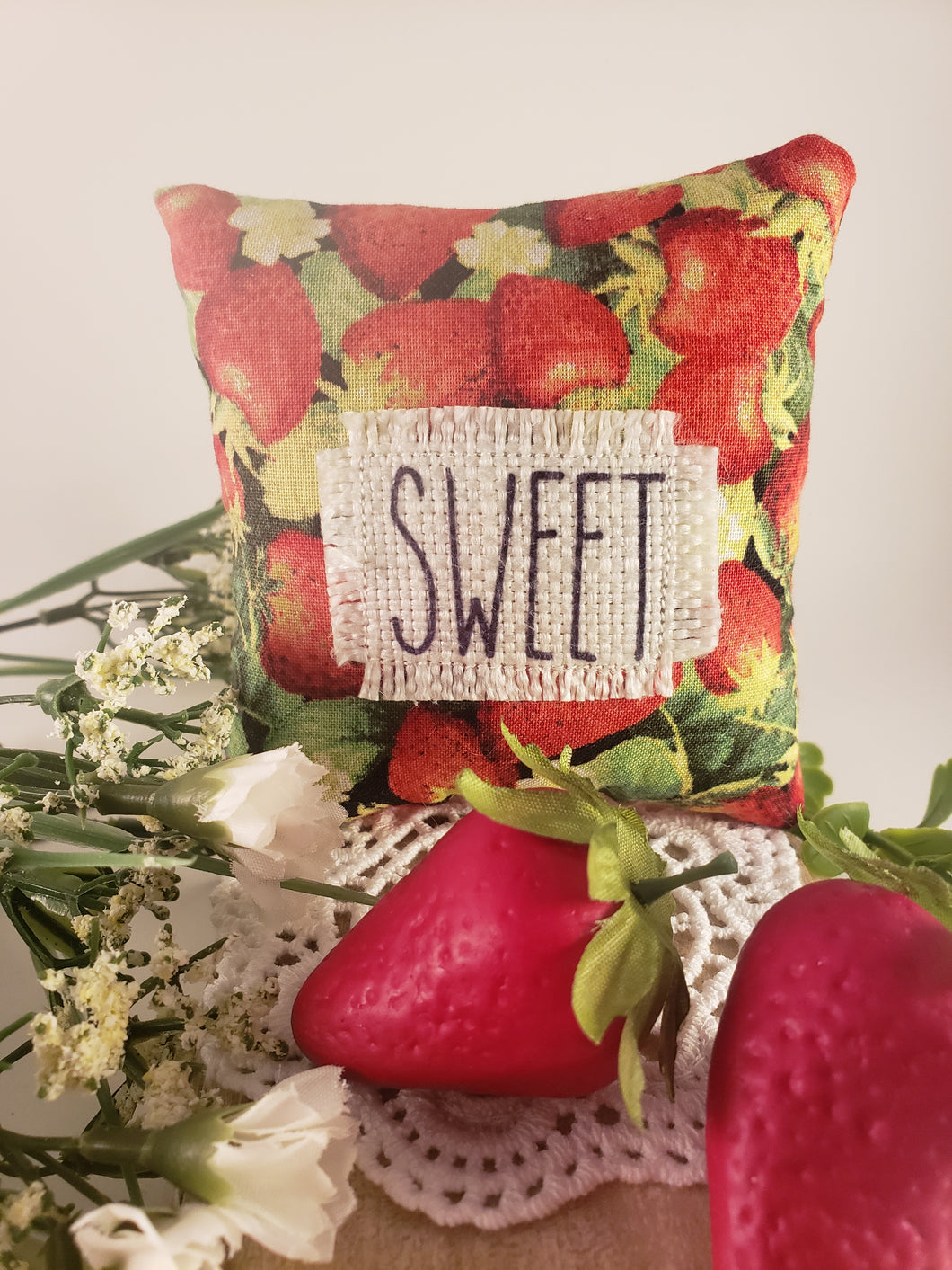 Sweet Strawberry Mini Patch Pillow