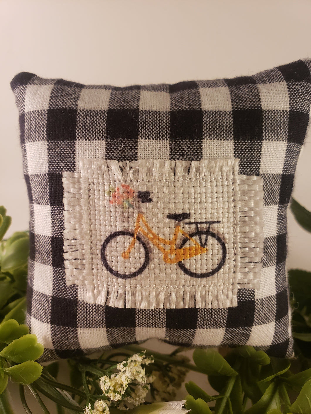 Yellow Bicycle Mini Patch Pillow